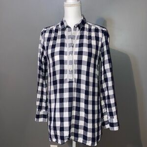 LOFT Navy and White Plaid Blouse